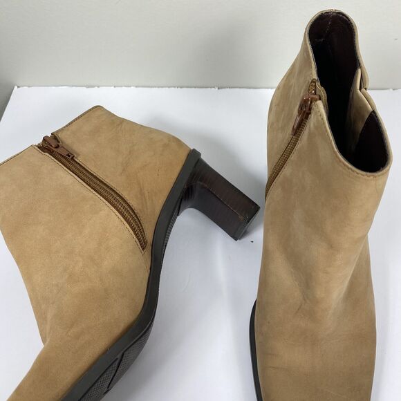 Vintage 90s Y2K Tan Square Toe Leather Heel Ankle Boots Sz 8.5 Western Hippie - Picture 2 of 9